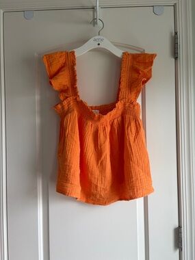 LOFT Orange Gauze Ruffle Tank